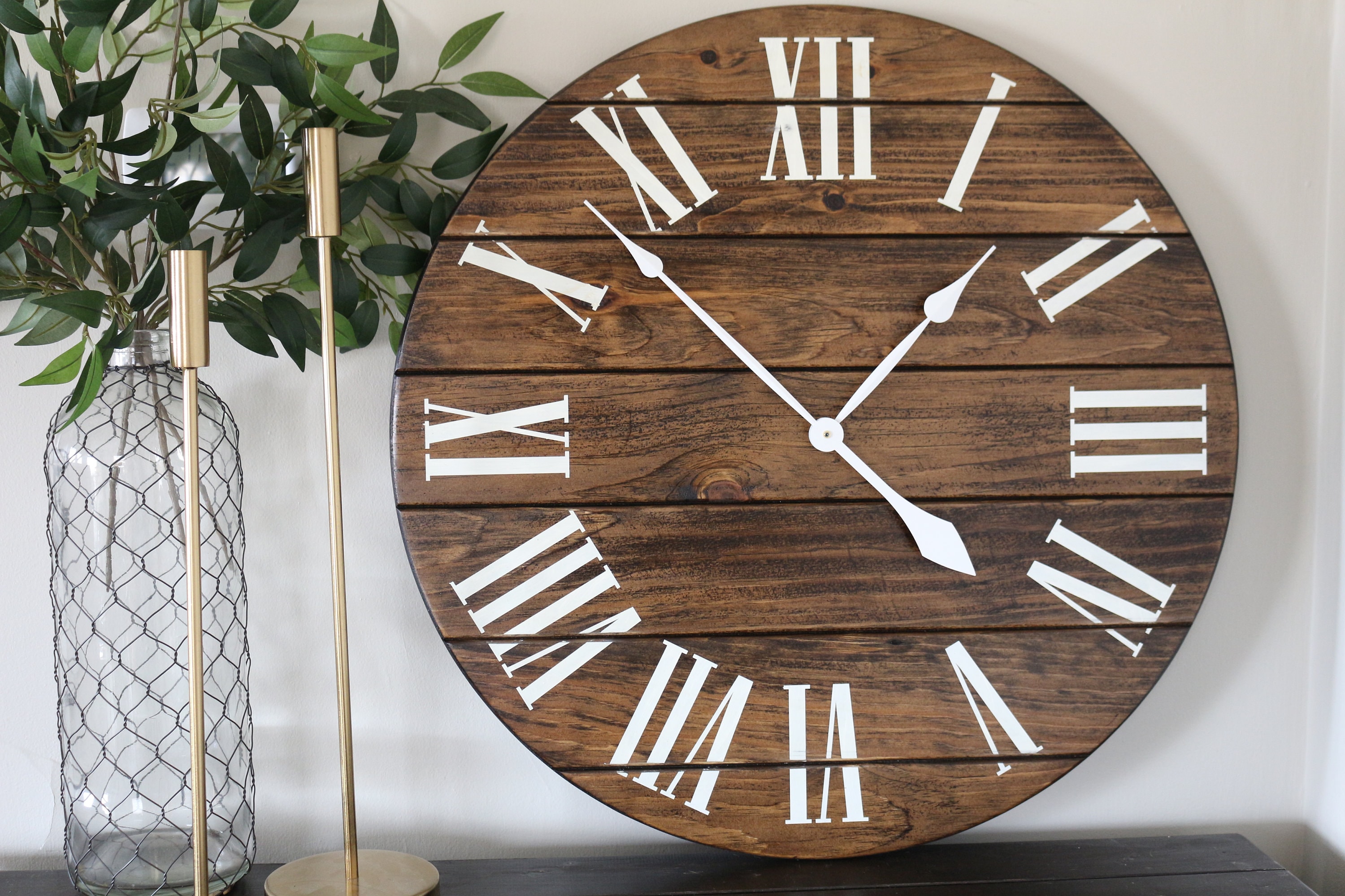Large Distressed Wall Clock Stained Clock Painted Clock Etsy