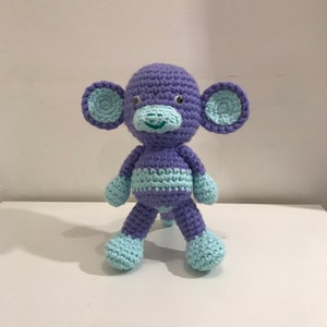 Green & Purple Crochet Monkey Toy, Amigurumi