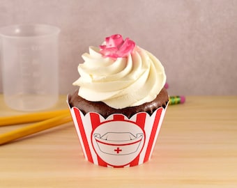 Nurse hat, red and white stripes cupcake wraps