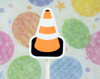Traffic cone cupcake topper; Caution, construction, orange safety cone