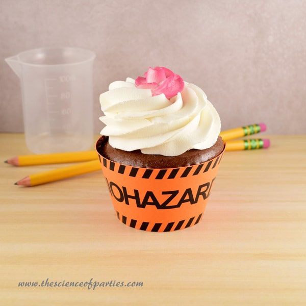 Orange caution biohazard cupcake wrap; Laboratory, Warning