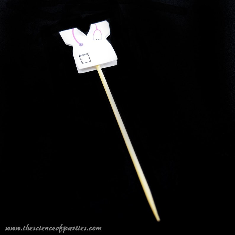 Doctornurse white shirt with pink stethoscope cupcake topper; Hors d/'oeuvres picks; Appetizer picks