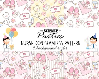 Nurse Icons Seamless Patterns • Medical Digital Paper • Scrapbooking • Sublimation • Commercial Use • Small Business