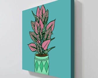 Potted Plant On Teal III by Jen Bucheli