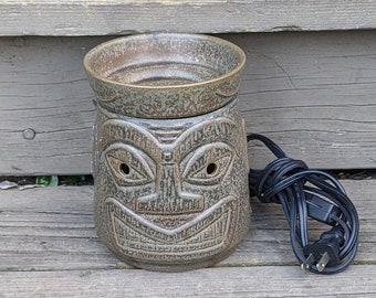 Retired Scentsy TiKi Full Size Wax Scent Warmer Olive & Brown Tones, Great Condition, Tiki Party Decor, Wax Warmer, Hawaiian Themed Decor