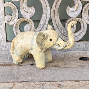 Vintage Handmade Crushed Oyster Shell Elephant Figurine, Unique Elephant, Trunk Up For Good Luck, Elephant Collector