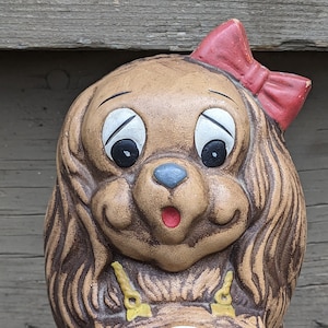 Sweet Vintage Dog/Puppy With Bow Bank, Treasure Craft, Piggybank, Coin Bank