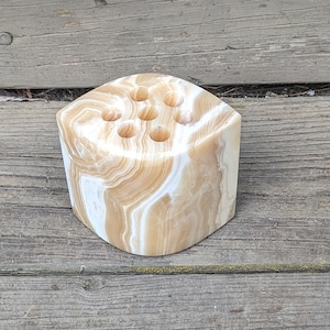 Vintage Onyx Stone Pen Pencil Holder, Desk Paperweight, Beautiful Veining In Stone, Heavy Stone, Office Decor, Natural Stone, Unique Gift