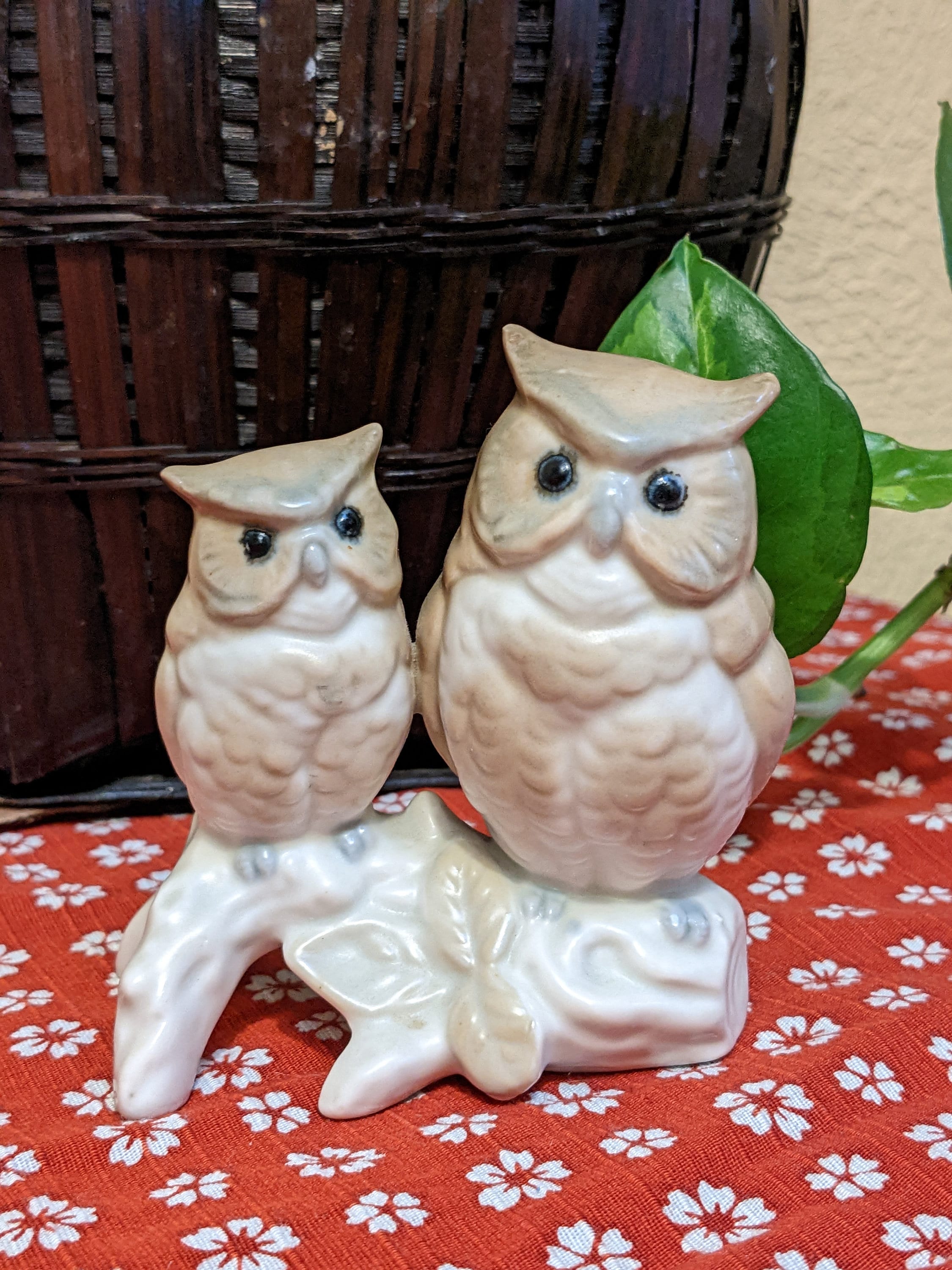 Vintage Otagiri Owl and baby owl figurine, Made in Japan