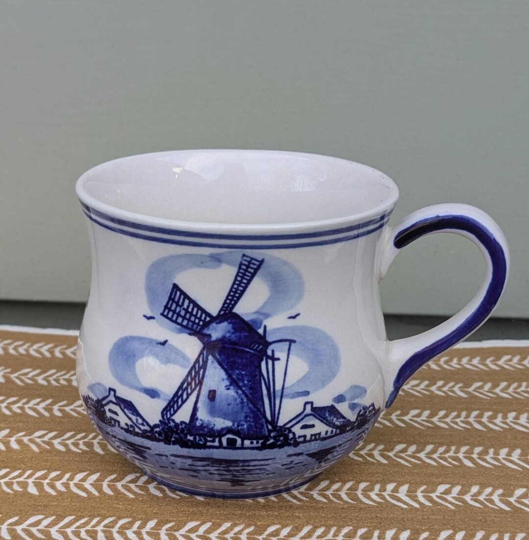 Vintage Holland Delft Blue Mug With Windmill, Floral Design ...