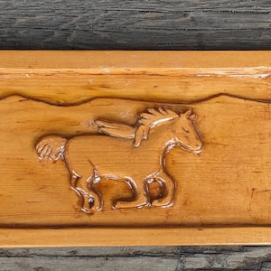 Vintage Folk Art Running Horse On Wood, Hand Carved, Wall Art