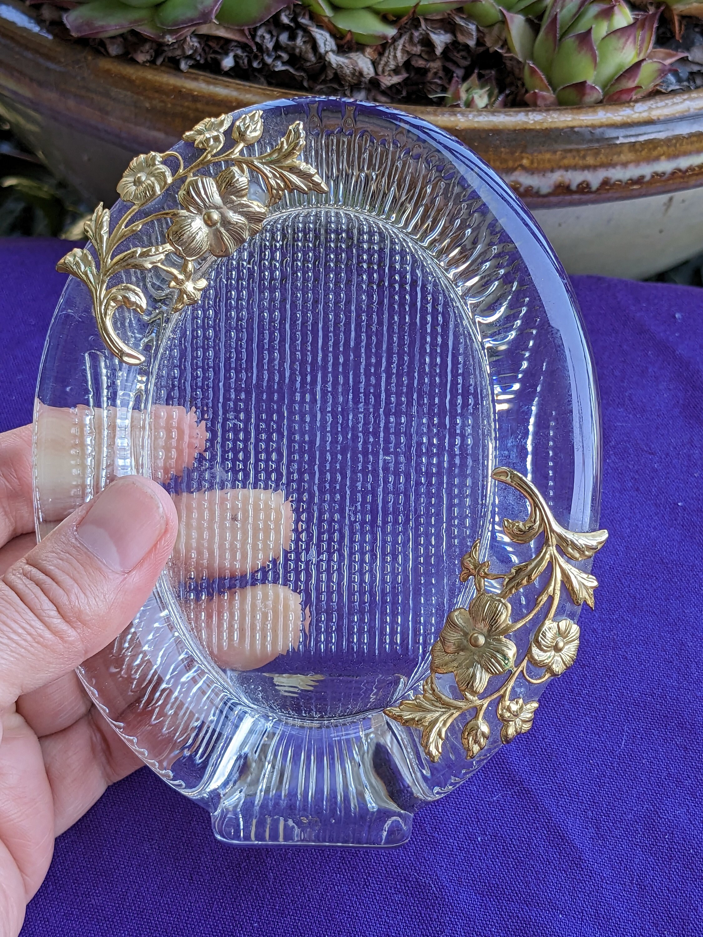 Vintage Italian Oval Clear Glass Picture Frame With Gold Metal Etsy