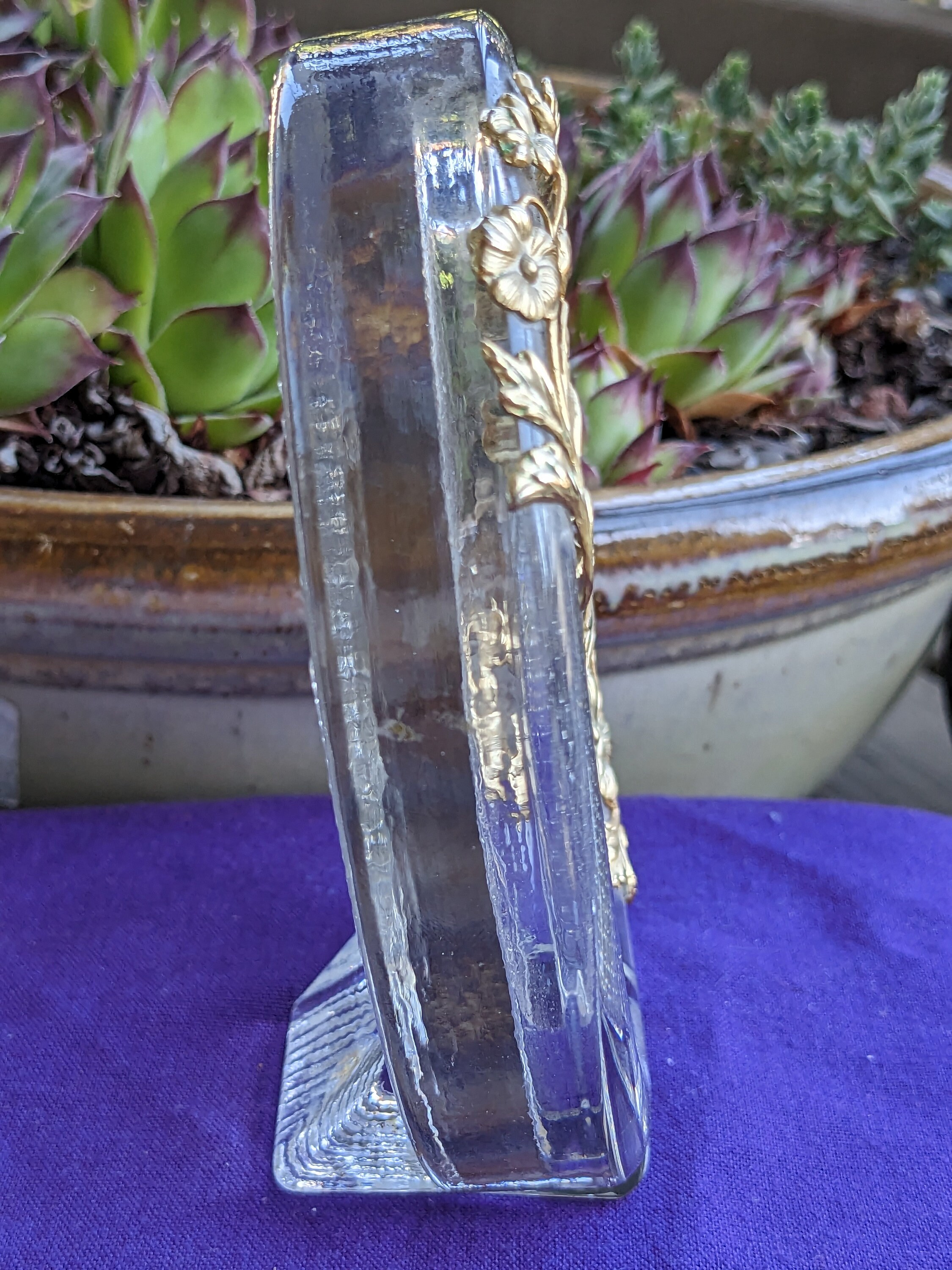 Vintage Italian Oval Clear Glass Picture Frame With Gold Metal Etsy