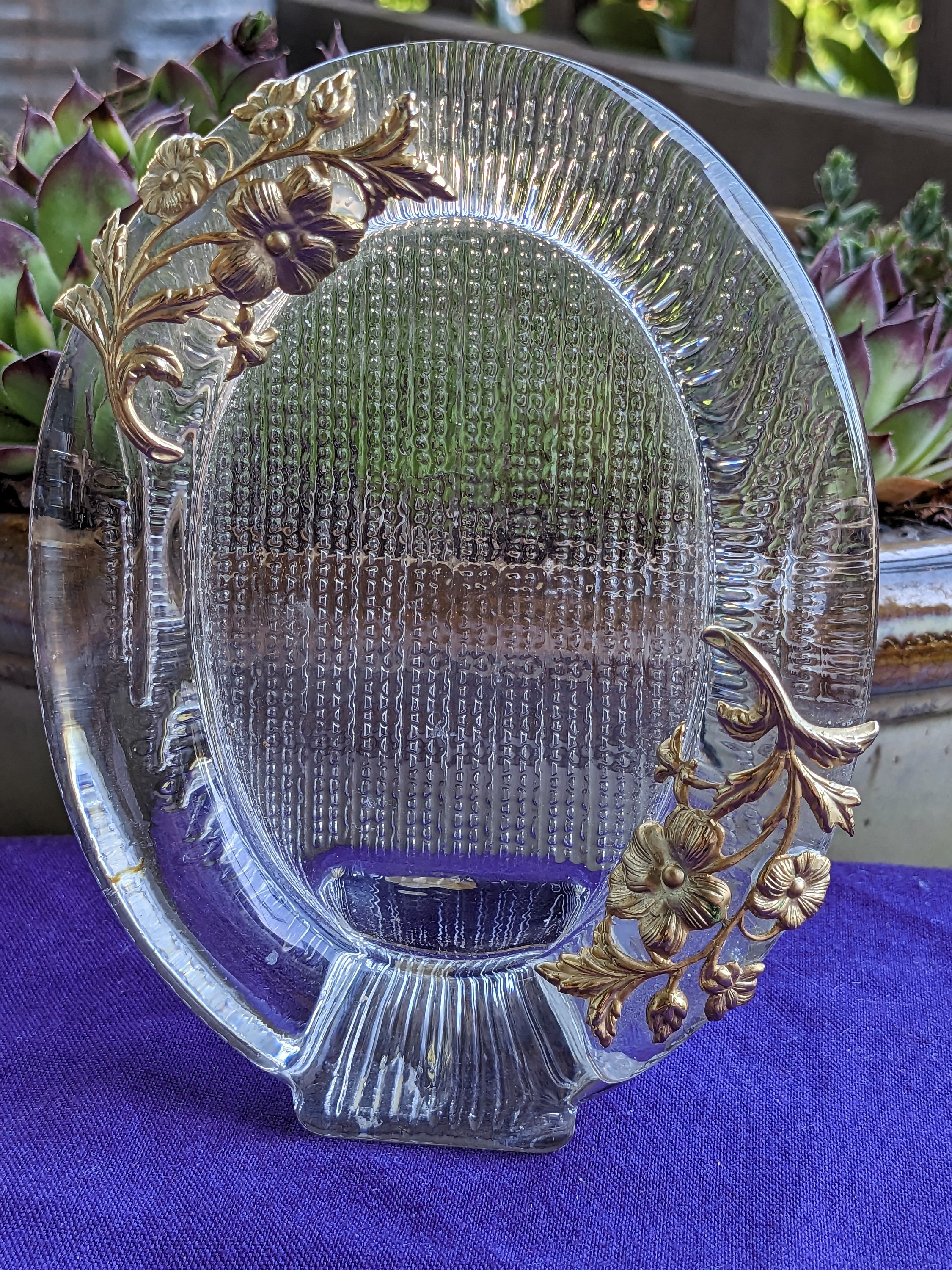 Vintage Italian Oval Clear Glass Picture Frame With Gold Metal Etsy