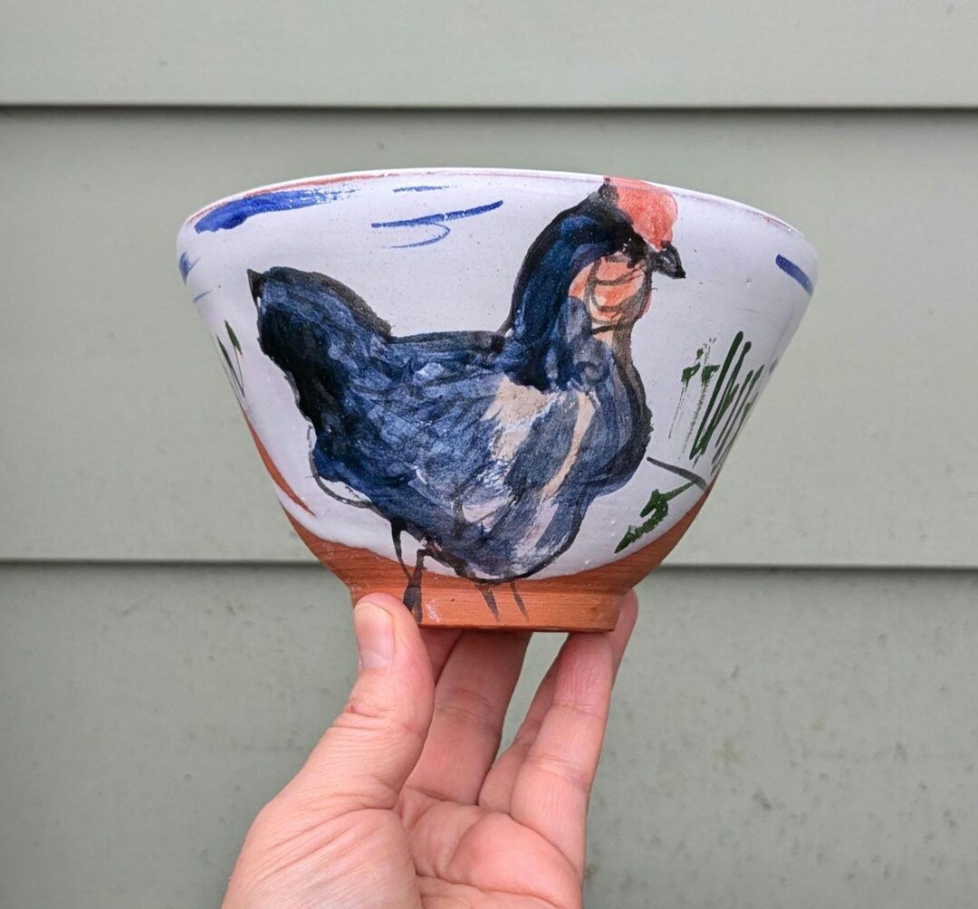 Vintage Studio Pottery Hand Painted Chicken Bowl, Artist Signed - Etsy