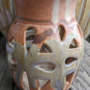 Lovely Hand sculptured Earthtone Glazed Ceramic Lantern, Art Pottery, Studio Pottery, Artist Signed, 6 Inch Tall Luminary