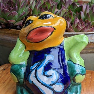 Talavera Frog, Mexico Hand Painted Colorful Art, Frog Figurine, Made In Mexico Art