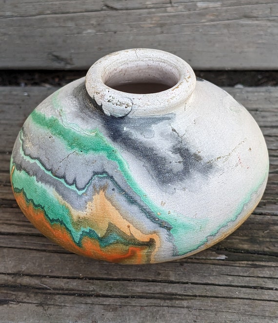 Vintage Nemadji Native American Art Pottery Small Vase, Signed on