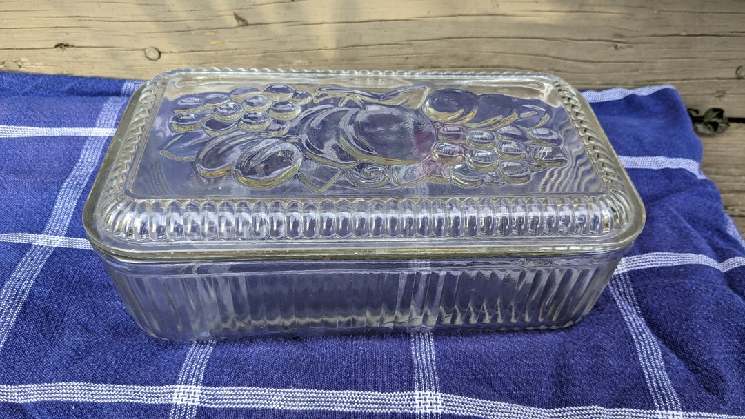 Vintage Anchor Hocking Glass Rectangular Container, Lidded Dish