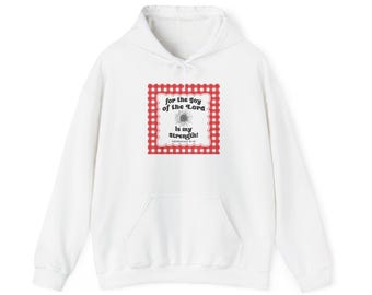 Sudadera con capucha "Para el gozo del Señor" / diseño de versículo bíblico en cuadros rojos