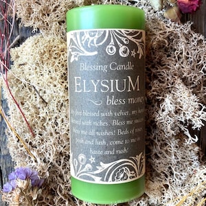 Elysium Candle - 2x4 Green Spell Candle Pillar with Blessing - For Prosperity, Wealth, Good Fortune, and Attract Money Ritual Candle Magic