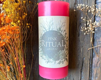Pink Ritual Candle - 2x4 Scented Pillar Spell Candle - Sweet Romance, Attraction, Universal Love, Success, and Trauma Healing Candle Magic
