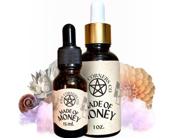 Made Of Money Magical Oil - Prosperity Drawing Oil with Herbs - Altar, Anointing, Conjure, Dressing and Spells in Magick and Witchcraft