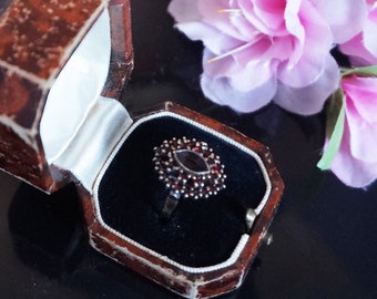 Vintage Boho Granat Silberring, Boho Granat Ring, Granat Cluster Ring, Geschenk für Sie, Januar Geburtsstein, G53
