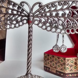 Vintage Silver earrings with CZ,Hoop Sterling silver 925, round with large halo CZ  gift for mom, wife girlfriend, 190