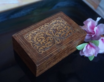 Vintage Wood Inlay Marquetry Box, jewelry box, italian inlay wood box, wood trinket box, gift for her, table decor, B2.14