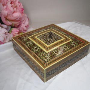Large Vintage Mosaic jewelry Box, Cigar Box, Jewelry Box, Inlaid Mosaic box, wooden box,mother of pearl inlay, gift for herTB4.12