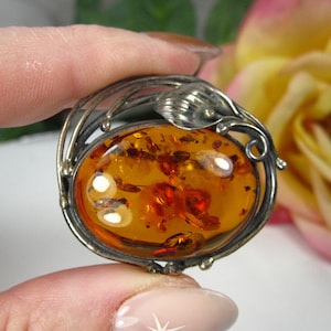 Large Vintage Amber & Silver Statement Brooch, TB122