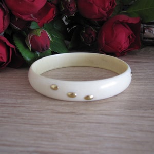Victorian white bracelet with gold knobs, Rare white bracelet, 15 kt gold decor, 23