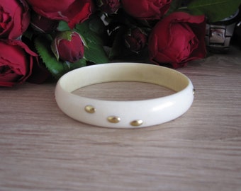 Victorian white bracelet with gold knobs, Rare white bracelet, 15 kt gold decor, 23