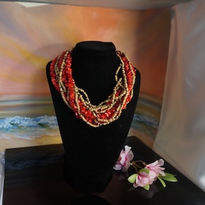 designer jewelry, Genuine red coral necklace, Gorgeous Kenneth Lane rad corall necklace with 11 strands, summer jewelry, red jewelry, 316
