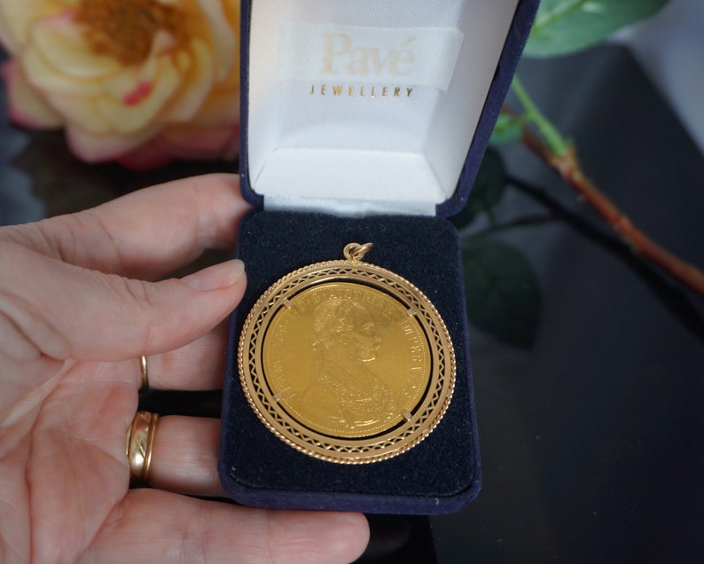 Reserved Antique Pure Gold Austrohungarian 4 Ducat Coin Framed in 18kt