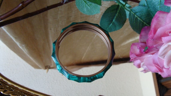 Gorgeous Guff malachite bracelet, Bungle brass an… - image 4