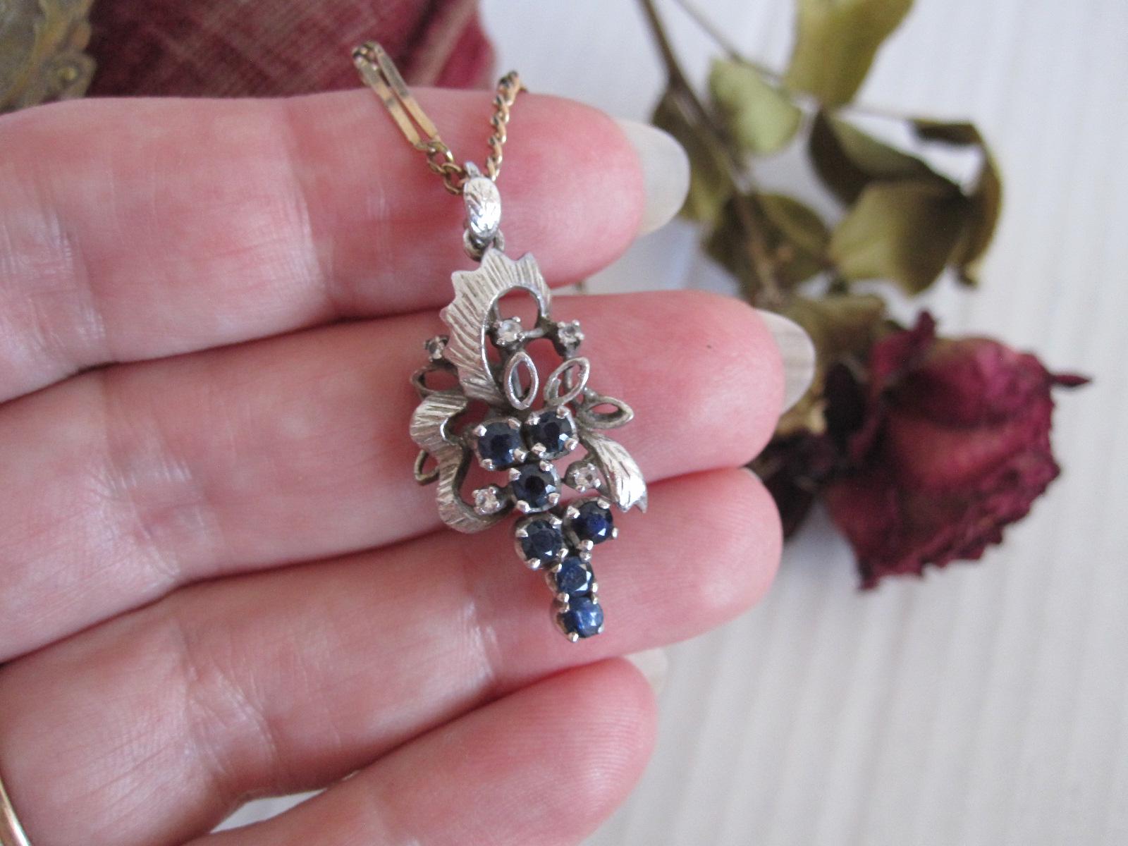 Vintage Sterling SILVER Art Deco Pendant With Sapphires