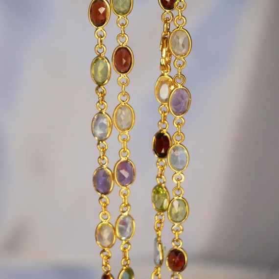 Multi Gemstones Station Necklace In Sterling Silv… - image 6