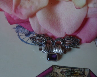 Vintage Silber Sterling Art Deco Marcasite Brosche, Sammler Brosche, Marcasite und Lila Amethyst Brosche, Silber 925, #36