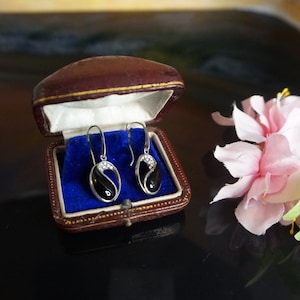 Pendientes vintage de plata de ley con ónix negro y circonita cúbica, Pendientes de plata de ónix negro, Regalo para ella, Pendientes de plata, Regalo para mamá