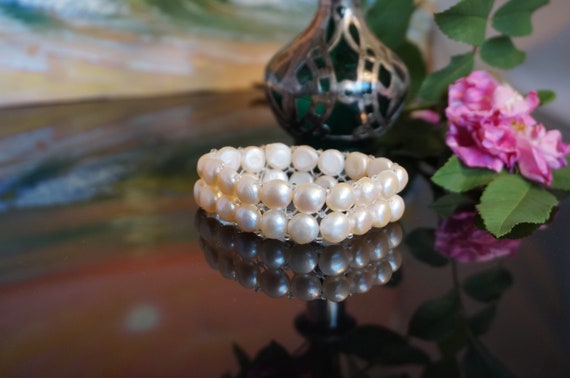 Bridal Light Pink Fresh water pearls bracelet, ro… - image 2