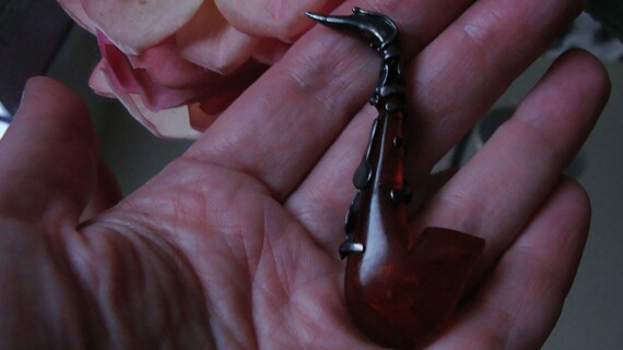 Vintage Amber in Sterling silver brooch, Saxophon… - image 7