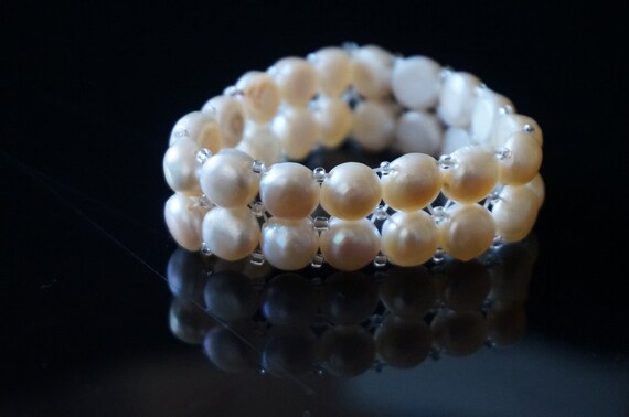 Bridal Light Pink Fresh water pearls bracelet, ro… - image 3