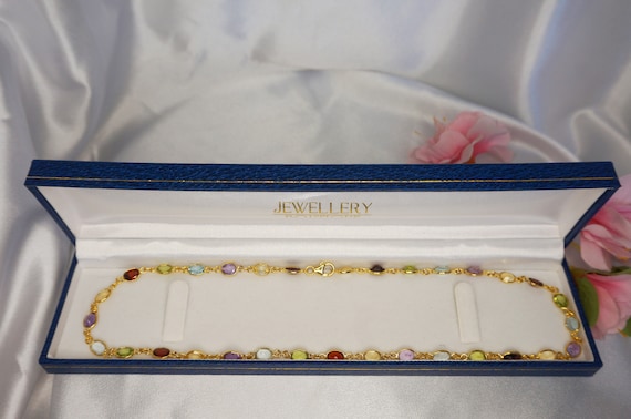 Multi Gemstones Station Necklace In Sterling Silv… - image 1