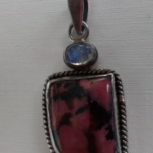 Vintage silver pendant with moonstone and jasper, Vintage silver pendant, large pendant, Gift for her mom wife girlfriend, 185
