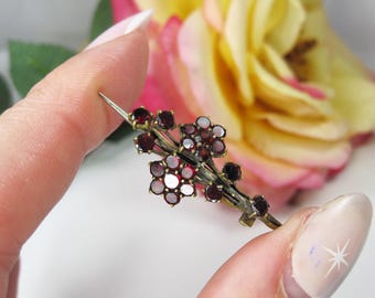 Antique Victorian Pinch-Back Floral Garnet Brooch, TB150