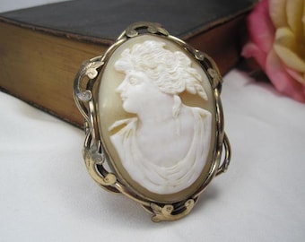 Antique Victorian Gold Plated Pinchbeck Shell Cameo Brooch, TB442