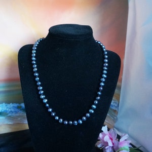 Vintage fresh water black cultured pearls necklace, black pearls necklace with silver tone lock, evening pearls necklace,June pearls, 328