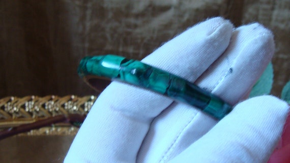 Gorgeous Guff malachite bracelet, Bungle brass an… - image 2